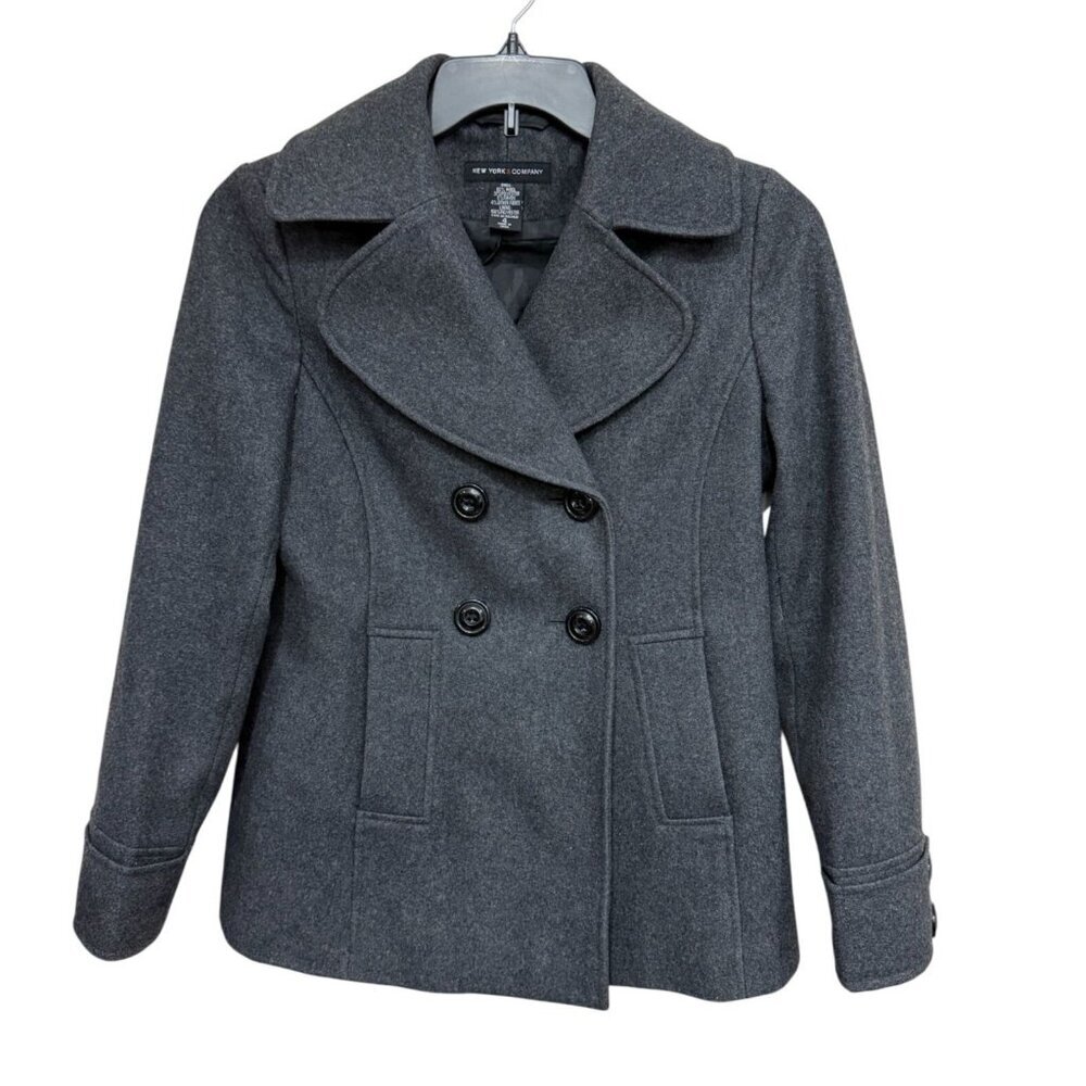 New York & Co. Women's‎ Wool-Blend Double-Breasted Coat Sz 4 Gray Classic Style